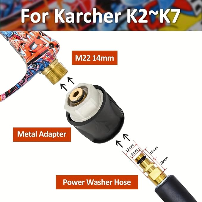 Pressure Washer Spray Gun M22-14 Max 3000 PSI with 1/4" Quick Connector Snow Foam Lance & 5 Spray Tips & Clip Nozzle Holder, Compatible for Some of Greenworks Kar-cher Ryobi Homelite Pressure Washer