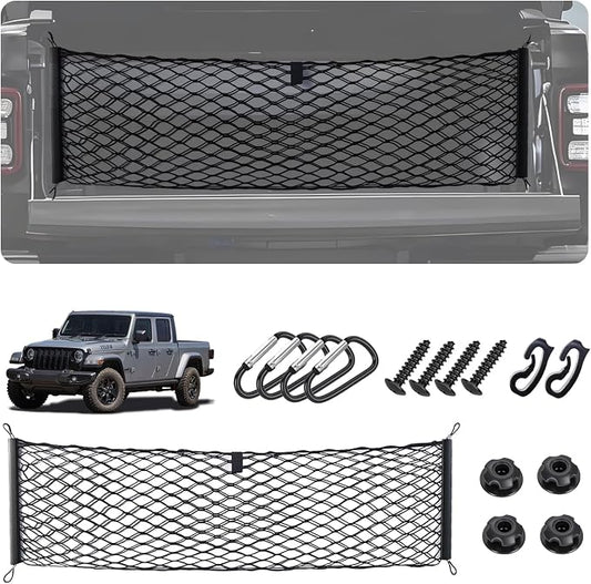Envelope Style Cargo Net for 2020-2026 Jeep Gladiator Accessories, Rear Trunk SUV Mesh Cargo Net, Upgraded 5mm Bungee & Double-Layer Nylon Storage Tailgate Netting Grocery&Tools Holder Organizer