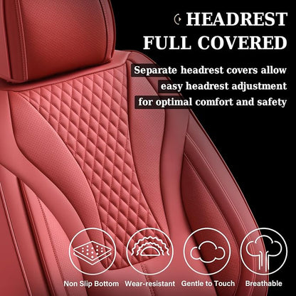Coverado Red Nappa Leather Car Seat Covers Front Seats ，Waterproof Car Seat Protector & Cushion, Universal Fit for Most Cars
