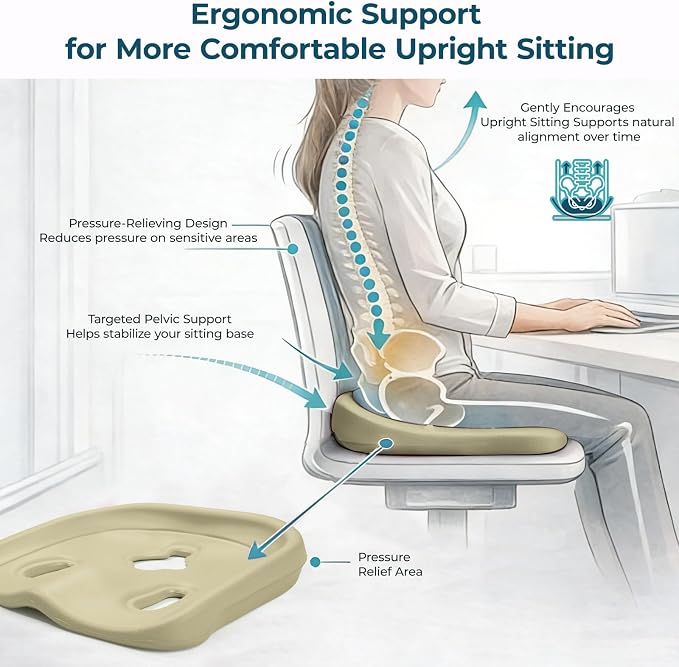 Ergonomic Posture Corrector Seat Support Cradle, High-Density EVA Pelvic Alignment Shaper for Office & Study Chairs, Non-Slip Tailbone Relief Spinal Pad, Durable Firm Design for Teens & Petite Adults