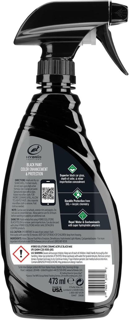 Turtle Wax Hybrid Solutions Ceramic Acrylic Black Car Wax Spray, Restores Apperance of Black Car Paint, Ceramic Coating Protection, Extreme Water Beading, High Gloss Shine, 16 oz (Pack of 3)