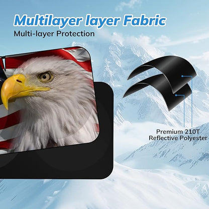 Windshield Sun Shade New American Eagle Flag USA Patriotic Design - Folding Car Front Window Sunshade for Cars SUV Trucks, Max UV Blocking and Keep The Vehicle Cool XL