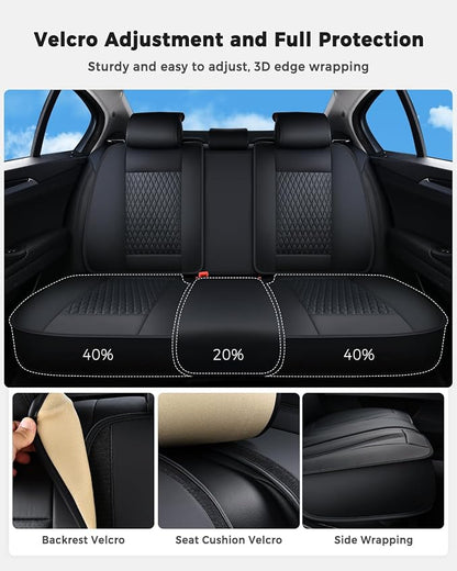 Huidasource Back Seat Covers, Luxury Nappa Leather Rear Seat Cover with Velcro Adjustable, Child Seats, Ventilation Holes, Seat Belts, Car Back Seat Cover Universal Fit for Most Cars SUV Trucks, Black