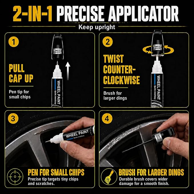 Silver Rim Touch Up Paint - Wheel Scratch Repair Kit for Curb Rash & Scratches, Quick and Easy Rim Paint for Wheel Repair, Universal Silver