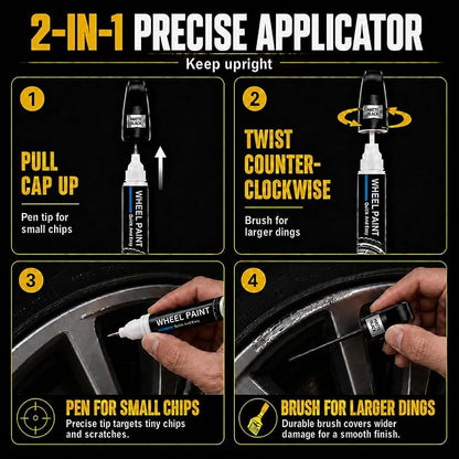 Pure Black Rim Touch Up Paint - Wheel Scratch Repair Kit for Curb Rash & Scratches, Quick and Easy Rim Paint for Wheel Repair, Universal Pure Black
