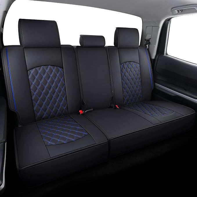 YIERTAI Truck Seat Covers Compatible with 2008-2025 2026 Toyota Tundra Crewmax Double Cab Platinum SR SR5 PRO TRD Limited 1794 Edition Trims Waterproof Leather(5 PCS Full Set/Black-Blue)