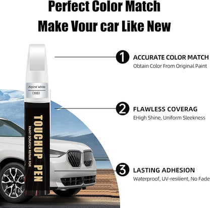 Alpine White(300) Car Paint Touch Up Pen Compatible with BMW, 2-In-1 Color Accurate Touch Up Car Scratch Repair Paint Exact Match BMW Series Premium Automotive Scratch Remover for Nicks & Chips Repair