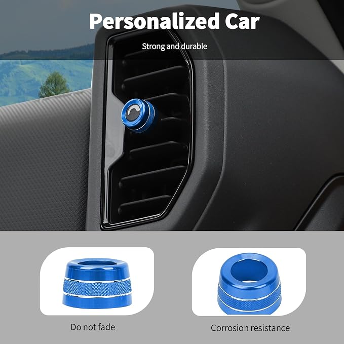 Linskip Aluminum Vent Knob Covers Compatible with Ford Bronco Sport 2021-2024, Dash Air Vent Knob Trim Kit for Bronco Sport Interior Accessories(Blue)