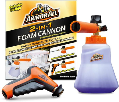 Armor All 2-in-1 Foam Cannon Kit - Car Wash & Detail Cleaning Kit for Power Washers, Garden Hoses, Foam Applicator & Adaptor, Gifts for Men, Pack of 1