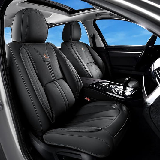 Huidasource Car Seat Covers Full Set Luxury Nappa Leather, Seat Cover with Velcro Adjustable, Airbag, Lumbar Support, Cooling and Heating, Car Seat Covers Universal Fit for Most Cars SUV Trucks, Black