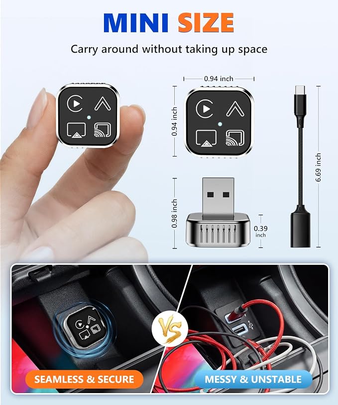 2026 4-in-1 Mini Wireless CarPlay & Android Auto Adapter Support AirPlay/MirrorLink, Convert Wired to Wireless, Auto-Connect for Daily Commute, 5.8GHz Stable Connection, Plug & Play Dongle