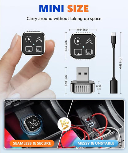 2026 4-in-1 Mini Wireless CarPlay & Android Auto Adapter Support AirPlay/MirrorLink, Convert Wired to Wireless, Auto-Connect for Daily Commute, 5.8GHz Stable Connection, Plug & Play Dongle