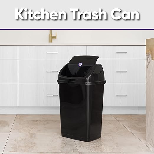 Superio Kitchen Trash Can 13 Gallon with Swing Lid, Plastic Garbage Can Outdoor and Indoor, Large 52 Qt Recycle Bin and Waste Basket for Home, Office, Garage, Patio, Restaurant (Black, 2 Pack)