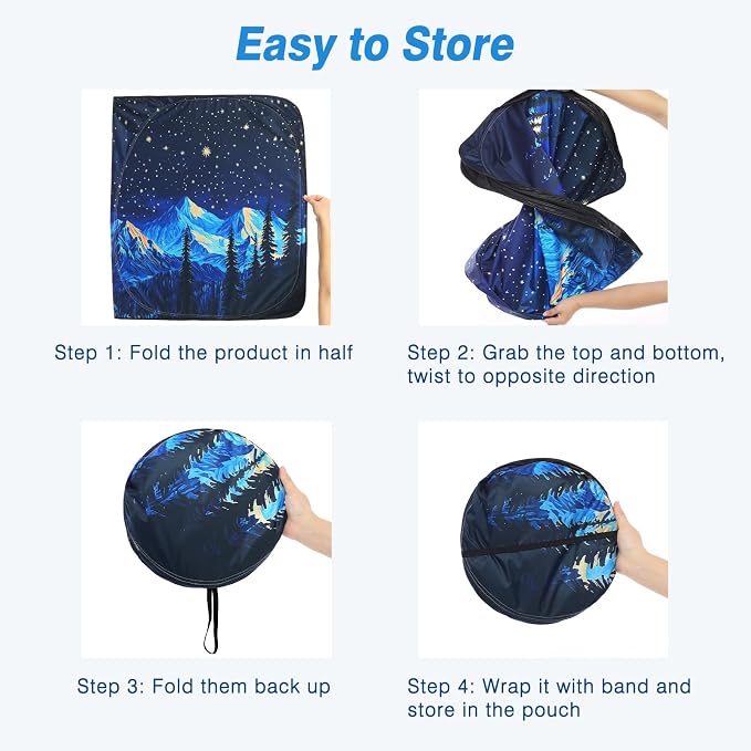 Windshield Sun Shade - Windshield Sun Shade Foldable, Car Sun Shade Windshield Keeps Interior Cool, Foldable Sunshade for Car Windshield with Storage Bag for Cars, SUVs, 55'' x 32''
