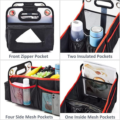 COVAX Car Trunk Organizer, Collapsible Back Seat Storage with Insulated Drinks Holder, Water Resistant Backseat Organizer for Diapers, Toys, Snacks, Books & More