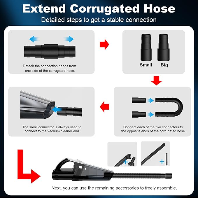 DRECELL Car Vacuum, Portable Vacuum Cleaner with Powerful 7000PA Suction, DC 12V Power 16.4Ft Cord Wired Vacuum Cleaner, LED Light, Car Accessories for Men/Women, Black