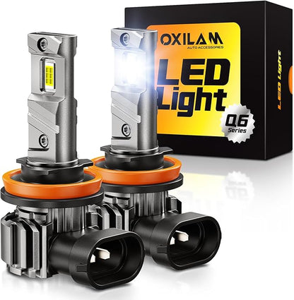 OXILAM H11/H8 LED Light Bulbs, 1000% Brighter H11 Fog Bulb, 60,000Hrs Lifespan, 3 MIN Direct Plug, IP68, Anti-Flicker LED Light for Cars Trucks SUVs, Pack of 2