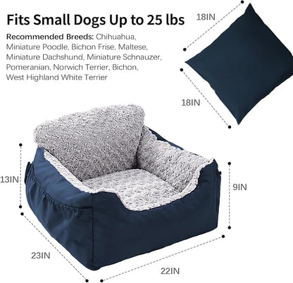 Oiilores Dog Car Seat for Small Dogs, Washable Pet Booster Seats for Car with Clip-On Safety Leash, Reversible Puppy Carseat with Storage Pockets, Travel Carrier Bed for Dogs Under 25 lbs, Blue
