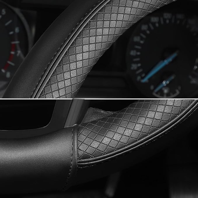 SEG Direct Steering Wheel Cover 14.5-15 inch (37-39 cm) Medium Size, Microfiber Leather, Non-Slip Comfortable Grip, Fits Cars Trucks SUVs, Black