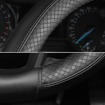 SEG Direct Steering Wheel Cover 14.5-15 inch (37-39 cm) Medium Size, Microfiber Leather, Non-Slip Comfortable Grip, Fits Cars Trucks SUVs, Black