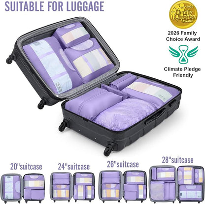 Veken 8 Set Packing Cubes for Travel Essentials,Anti-Wrinkle Buckled Suitcase Organizer for Shoe & Toiletry Bag,Carry On Luggage Bag with 99+ Count Mesh Holes for Airplane & College Dorm Accessories