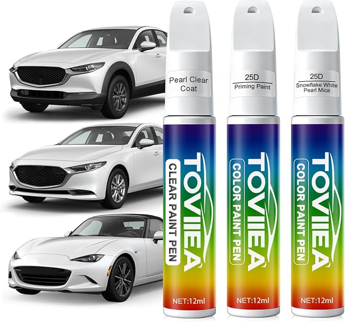 (25D)Snowflake White Pearl Mica Touch Up Paint Compatible with MAZDA,2-In-1 Car Scratch Remover Pen,Car Paint Scratch Repair Kit for Scratches,Chips & Nicks,3-PCS SET,Innovation Upgrade Version