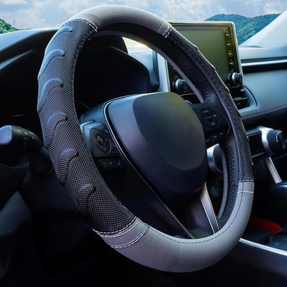 Grey Truck Steering Wheel Cover with Breathable Grip, Premium Faux Leather, Universal fit for Full Size Trucks and SUVs with Steering Wheel Size 15.5" to 16"