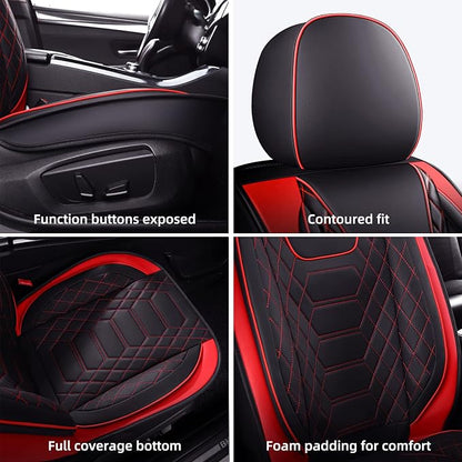 FREESOO Car Seat Covers Front Only 2pcs, Leather Driver Seat Cover Protector Airbag Compatible Universal Fit for Sedan SUV Pick-up Truck Van (Black Red 8-2PCS)