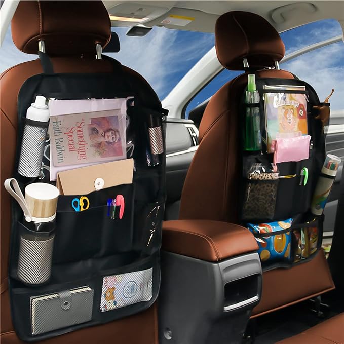 Car Seat Back Organizer, Waterproof and Durable with 10" Table Holder, 9 Storage Pockets for Kids, Travel Accessories, 2 Pack