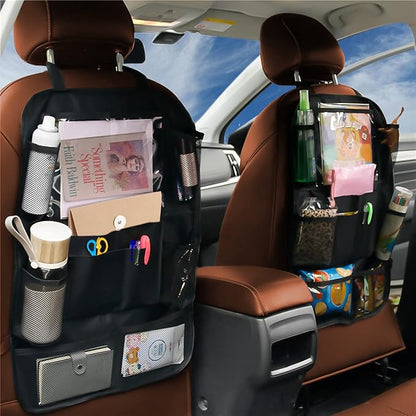 Car Seat Back Organizer, Waterproof and Durable with 10" Table Holder, 9 Storage Pockets for Kids, Travel Accessories, 2 Pack