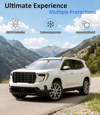 Windshield Sun Shade for 2024 2025 2026 GMC Acadia Accessories, Car Front Window Sun Visor Protector & Heat Shield | 240T Sunshade Protection Blocks UV Rays Keep Your Car Cooler