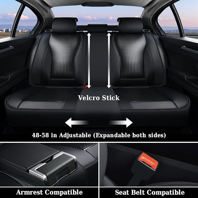Coverado Car Seat Covers Full Set, Black Seat Covers for Cars, Waterproof Nappa Leather Automotive Seat Covers with Lumbar Head Pillow, Car Seat Protectors, Universal Fit for Most Cars SUV