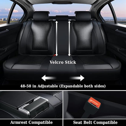 Coverado Car Seat Covers Full Set, Black Seat Covers for Cars, Waterproof Nappa Leather Automotive Seat Covers with Lumbar Head Pillow, Car Seat Protectors, Universal Fit for Most Cars SUV