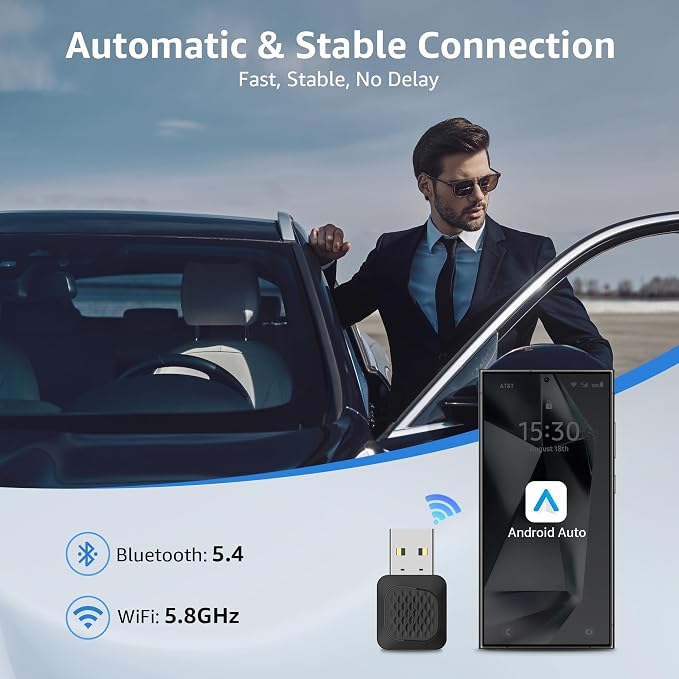 Ayake Wireless Android Auto Adapter, Smallest Mini Edition, Converts Wired to Wireless Android Auto, Plug & Play Adapter, Compact Design for Android 11+ with USB/USB-C Port