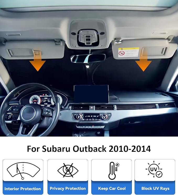 Windshield Sun Shade for Subaru Outback 2010-2014 Accessories, Car Front Window Sun Visor Protector & Heat Shield | 240T Sunshade Protection Blocks UV Rays Keep Your Car Cooler