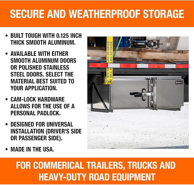 Buyers Products 1762600, 18x18x36 Smooth Aluminum Underbody Truck Tool Box with Double Barn Door, Cam‑Lock Hardware, Rain Gutter Seal, Universal Mount Storage for Flatbed and Trailer Use