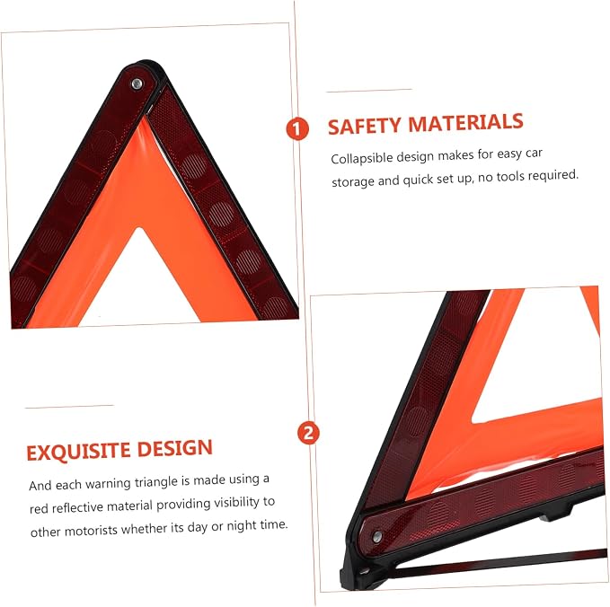 MAGICLULU 3pcs Roadside Warning Triangle Sign Kit Reflective Emergency Warning Signs for Vehicles Design for Easy Storage Stable Base for Night