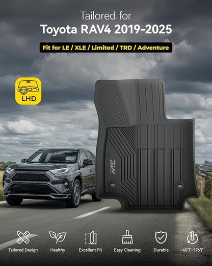 3W Floor Mats & Cargo Liner Fit Toyota RAV4 2019-2025 (Not for Hybrid or Prime) TPE All Weather Custom Fit Floor Liner for Toyota RAV 4 LE/XLE/Limited/TRD/Adventure Car Mats and Trunk Mat