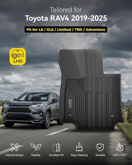 3W Floor Mats & Cargo Liner Fit Toyota RAV4 2019-2025 (Not for Hybrid or Prime) TPE All Weather Custom Fit Floor Liner for Toyota RAV 4 LE/XLE/Limited/TRD/Adventure Car Mats and Trunk Mat