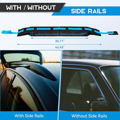 Universal Car Soft Roof Rack，Roof Pads Luggage Carrier for Kayak, Surfboard SUP, Canoe Include Storage Bag, 2 Quick Loop Strap, 2 Tie Down Rope, and 2 Heavy Duty Tie Down Straps