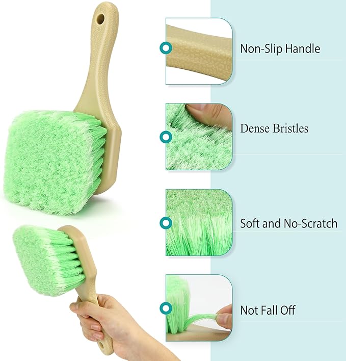 Fitosy Wheel Rim & Tire Brush Set, Soft & Stiff Bristle Wash Cleaning Supplies Kit for Car Body Exterior Surface, Carpet, Truck,SUV,RV,Motorcycle