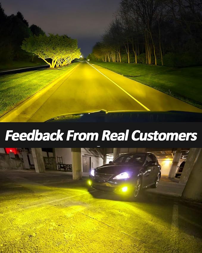 Marsauto H3 Led Bulb Yellow 12,000LM, 600% High Bright H3LL/H3 Fog Lights Led, 3000K Amber Yellow 50000 Hour Lifespan, 1:1 Size H3 Fog Bulb for Car, Tail Light Covers, Pack of 2