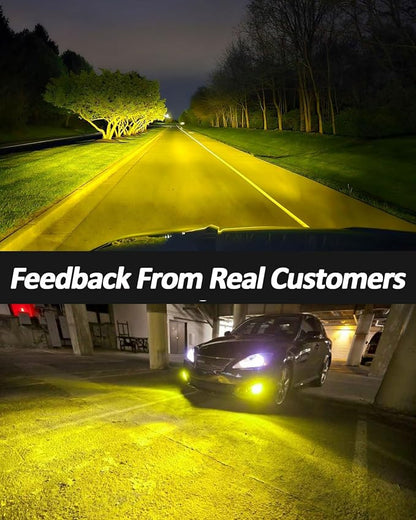 Marsauto H3 Led Bulb Yellow 12,000LM, 600% High Bright H3LL/H3 Fog Lights Led, 3000K Amber Yellow 50000 Hour Lifespan, 1:1 Size H3 Fog Bulb for Car, Tail Light Covers, Pack of 2