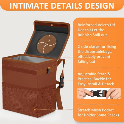 Vankor Car Trash Can, Brown, 2.2 Gallons Capacity, Waterproof, Polyester Material, Adjustable Strap, Hanging Design, Leakproof Lining, 100% PEVA Thickness