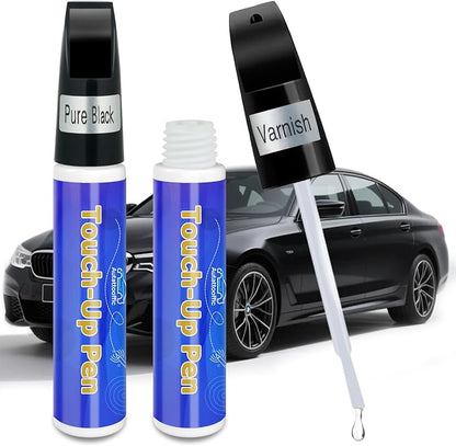 Black Touch Up Paint for Cars, Car Paint Touch Up Pen with Varnish Clear Coat Pen 2pcs, Car Scratch Repair Pen, Lasting Auto Scratch Remover, Quick and Easy Fix Vehicles Chip Rim Scuff Repair