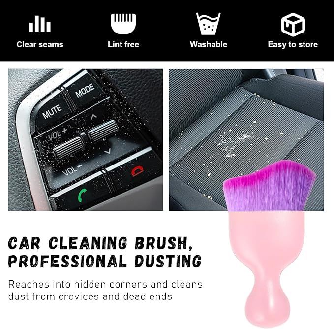Ziciner Car Detailing Brush, Curved Soft Bristles Auto Removal Dust Collectors, Universal Vehicle Dashboard, Air Conditioner Vents etc Interior Cleaning Tool Accessory (Pink/Purple)