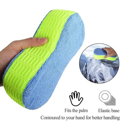 2 Pack Extra Thick Large Car Wash Sponge, Cleaning Sponge Multi-Purpose for Car, Household Cleaning, Bathroom, Kitchen, Bike, Boat (Green & Orange)