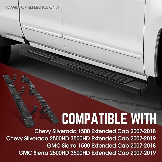DNA Motoring 6 Inches Running Boards Compatible with 07-19 Silverado/Sierra 2500HD 3500HD Extended Cab, Aluminum Extruded Step Bars, STEPB-ZTL-8018-ALBK