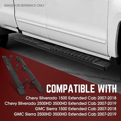 DNA Motoring 6 Inches Running Boards Compatible with 07-19 Silverado/Sierra 2500HD 3500HD Extended Cab, Aluminum Extruded Step Bars, STEPB-ZTL-8018-ALBK