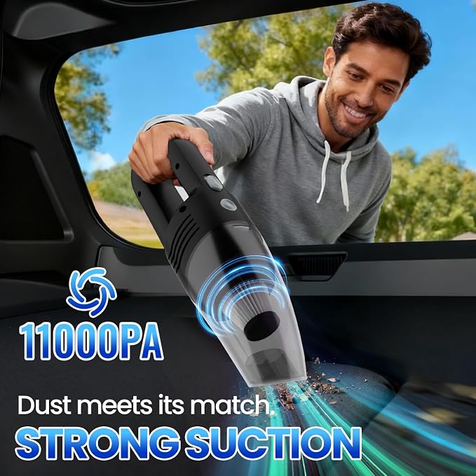 Handheld Vacuum Cordless Car Vacuum Cleaner 11000PA High Power Portable 1.4lbs Lightweight Rechargeable with 2 Filter Multi-Nozzles for Home Office Dust